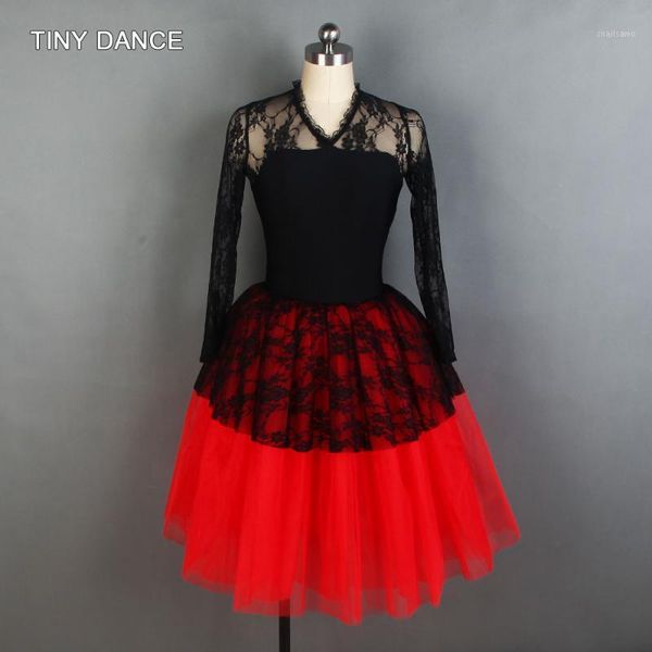

european length ballet dance tutu black spandex leotard has black soft stretch lace overlay ballerina dance costumes 198271, Black;red