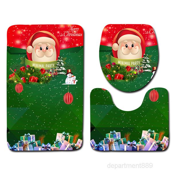 

a-eco-friendly christmas bathroom decoration 3 piece rug set carpet bath floor mat absorbent non-slip