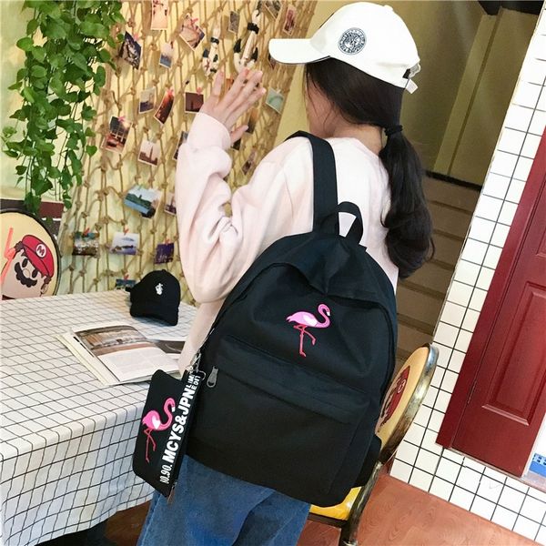 

school children backpacks student large capacity fashion flamingo print canvas backpack for teenage girls bags y200328