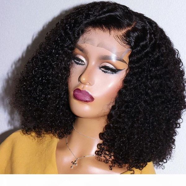 

kinky curly 13x6 deep part lace front human hair wigs for women peruvian curl full lace wigs bleached knots 360 lace frontal wig, Black
