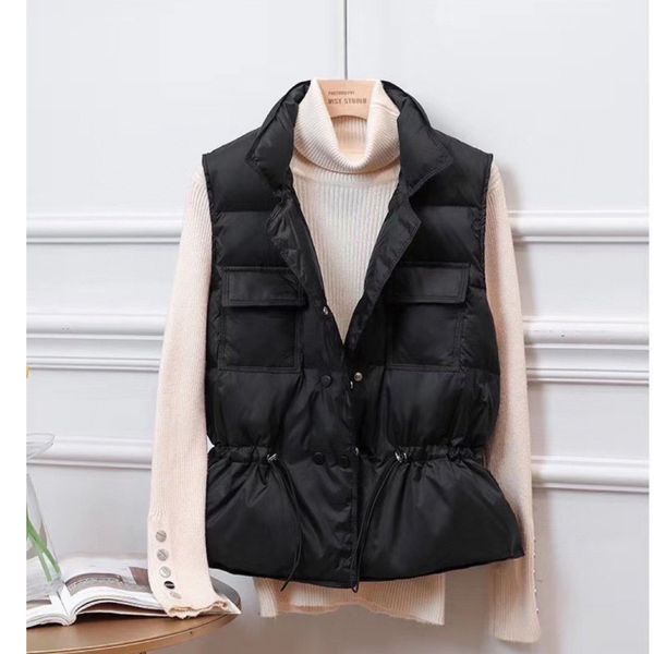 

fall winter *women's warm vests down cotton quilted jacket 2020 sleeveless sweater vest gilet women vejh, Black;white