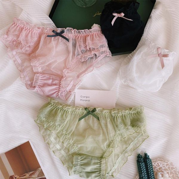 

panties hollow lace women's underpants bow ruffles seamless transparent underwear mid-waist breifs lingerie1, Black;pink