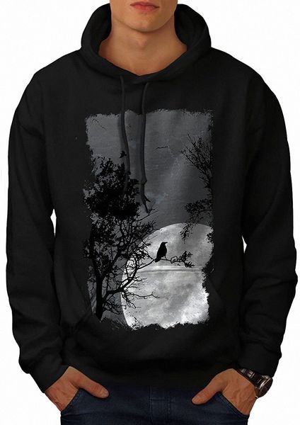 

night raven crow nature mens contrast hoodie, birds hooded jumper f3pe#, Black