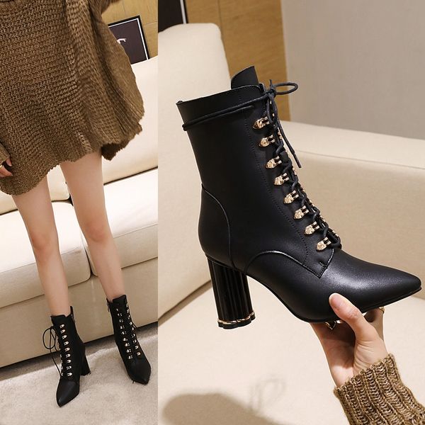 

women's ankle boots more size 22-26.5cm super european and american high heels short stuffed winter toe q7wx, Black