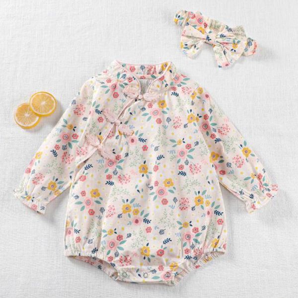

chinese style infant baby rompers baby girls long sleeve cheongsam clothes rompers spring autumn baby girls rompers 0-3yrs 201030, Blue