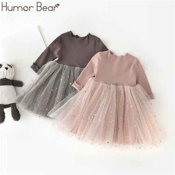 Humor Bear Baby Girl Clothes Set Stars Moon Decorazione Mesh Dress Body a maniche lunghe Costume Abbigliamento 211231