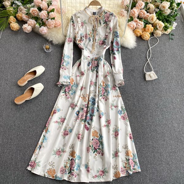 

2021 new singiny impression maxi female dress chic retro neck the line up bohemian autumn holiday dressed long 2qgm, Black;gray