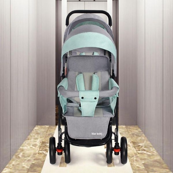 

strollers# portable twin car baby stroller foldable two-child trolley black green wide view sitting lying1