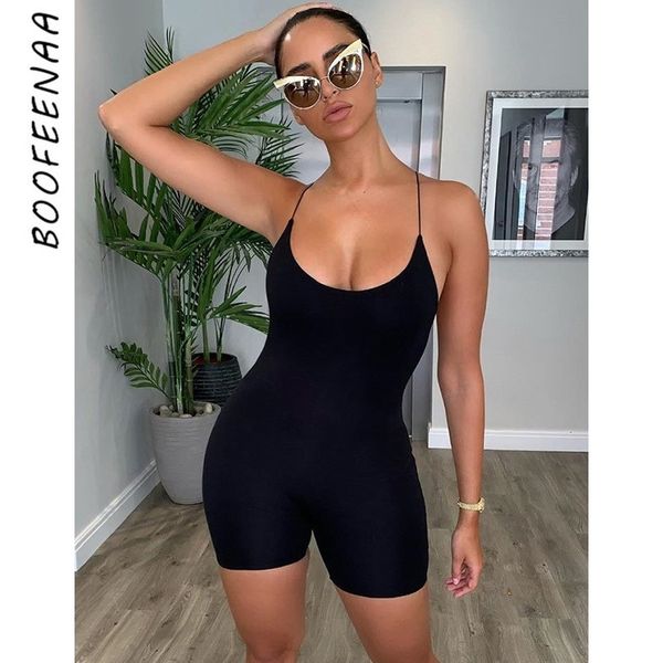 

boofeenaa backless spaghetti strap bodycon rompers womens jumpsuit workout casual black slim playsuit clubwear c83-g29 y200422, Black;white