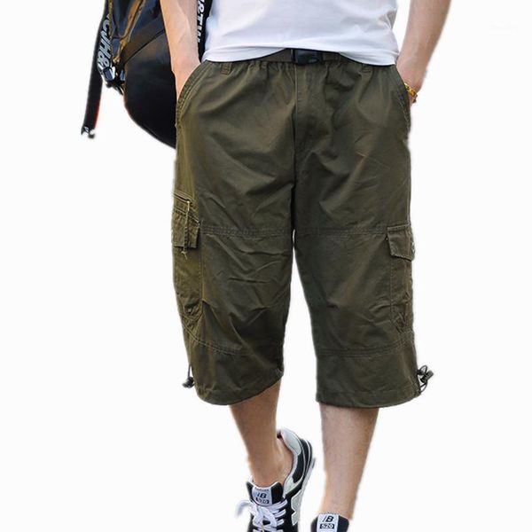 

solid men's pocket shorts elastic summer male shorts beach knee length cotton casual1, White;black