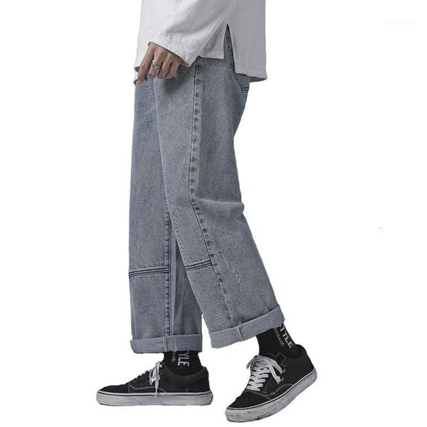 

mens jean loose solid patchwork man casual jeans straight hip hop streetwear personal quality male fashion 2020 new clothing1, Blue