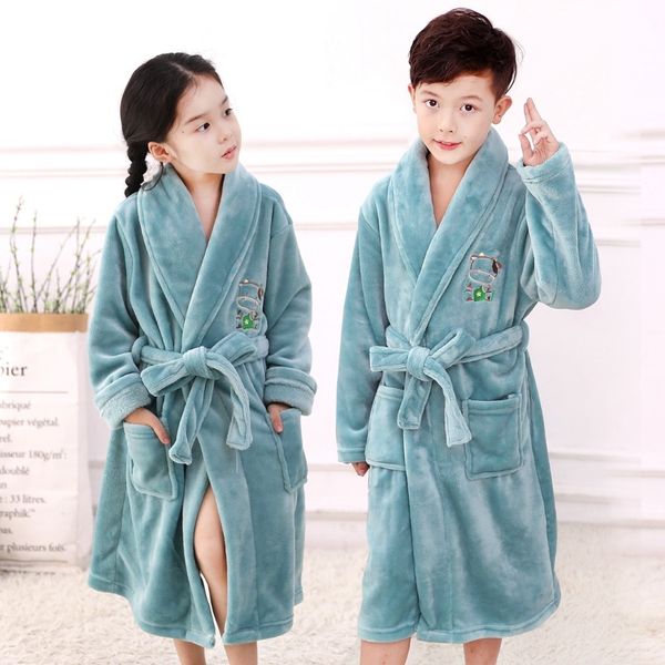 

new promotion children's bathrobes winter boys nightgown super soft girls lengthened thick flannel pajamas kids bathrobe 201104, Blue;red