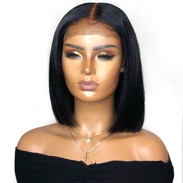 

13x6 lace front human hair wigs elva bob wig short lace front wigs remy hair 150% bob wig pre plucked baby hair, Black;brown