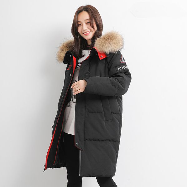 

under the jacket sports parka with hood female winter coat raccoon fur collar long canadian jackets parkas mujer my1530 zqpx, Black