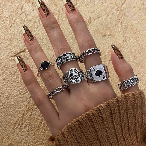 

ring gothic vintage heart snake rings set for women men funny creative silver color animal bee skull ring hiphop jewelry
