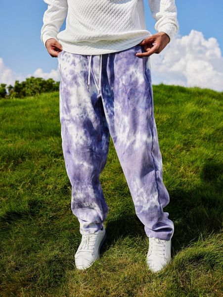 

romwe tie dye drawstring pants a3n4#, Black