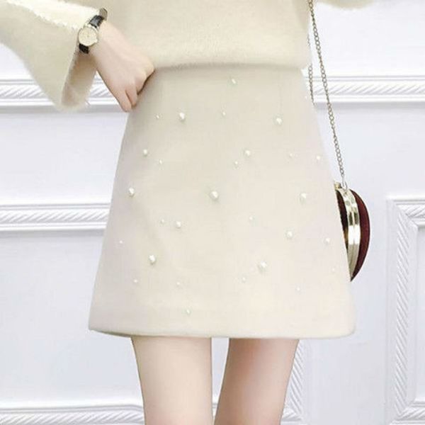 

new 2021 graceful frizzy high female style for autumn and winter wool thin a skirt y372 9zea 3xa0, Black