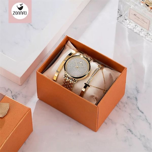 

montre femme watch women luxury lady temperament watches bracelet 3 pcs set chain wristwatch birthday clock relogio feminino 201218, Slivery;brown