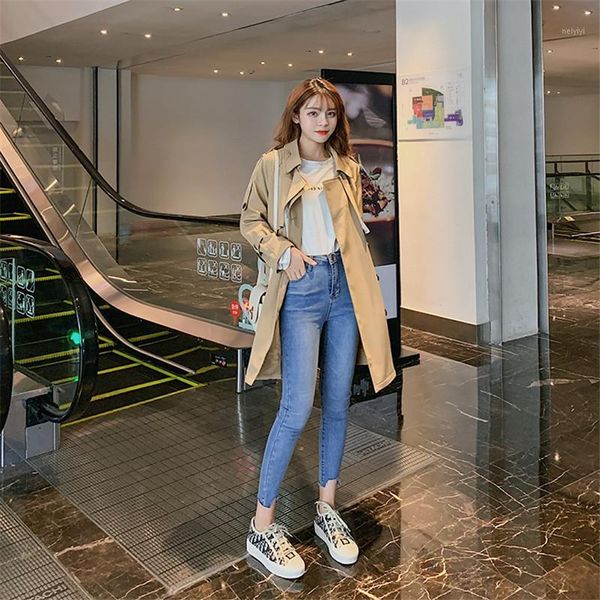 

women's trench coats 2021 spring autumn fashion plus size khaki windbreaker korean loose mid-length wild slim women casual coat outwear, Tan;black