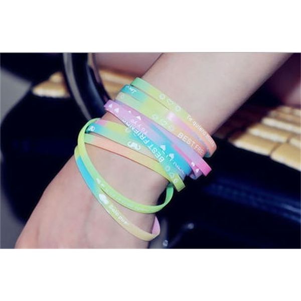 

fluorescent silicone gifts letters bracelet luminous rubber hand ornaments, Black