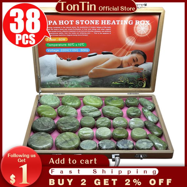 Tontin 38 teile/satz Jade Glasur Hot Stone Massage Set Massagegerät Rücken Massageador Steine für Massage Wirbelsäule Basalt Lavastein Spa