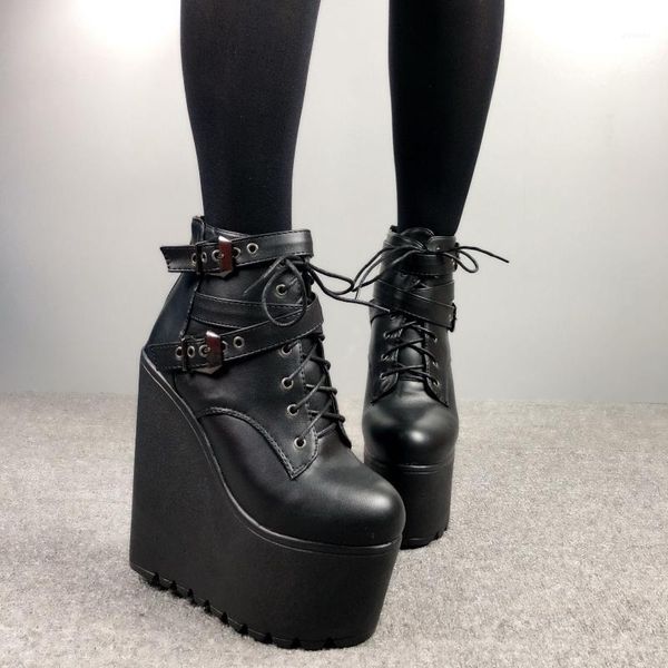 

boots 2021 wedges ankle white black rubber sole shoes platform women lacing autumn heels heel 16 cm1