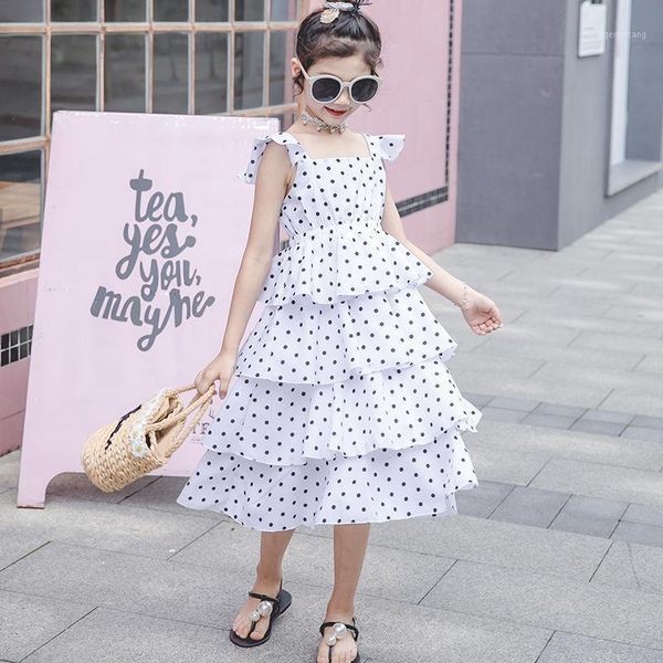 

girls summer dress 2020 new childrens cake princess dresses girls fashion sleeveless polka dots printing casual dress 4-12 years1, Red;yellow