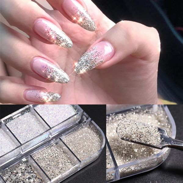 

nail glitter sequins unique sparkling plastic shiny powder for home nails diy, Silver;gold