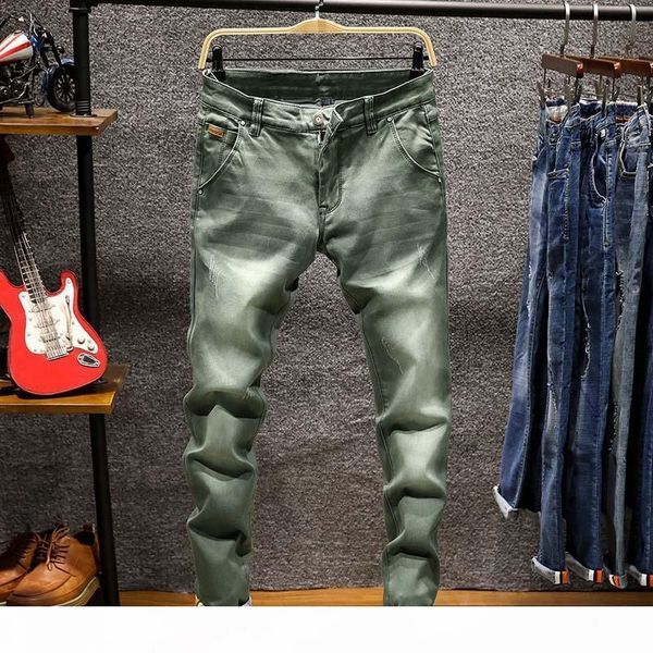 

spring autumn men's elastic cotton stretch jeans pants loose fit denim trousers men's fashion wear and washed jean pants, Blue