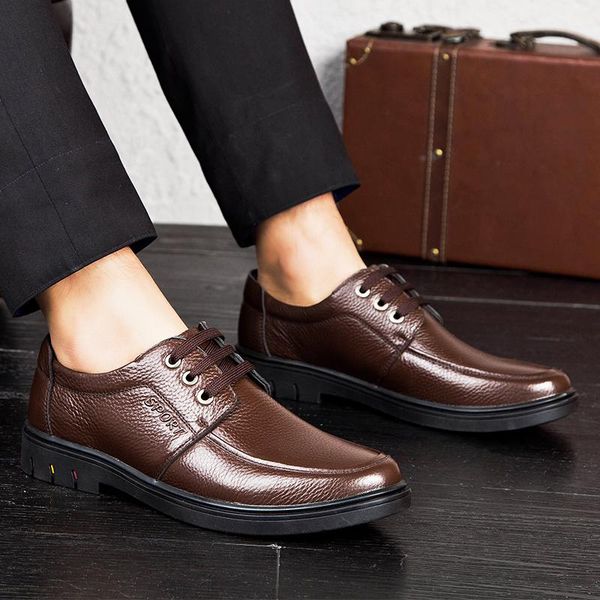 

simple leather shoes style cowhide leather mens business casual shoes comfortable soft, Black