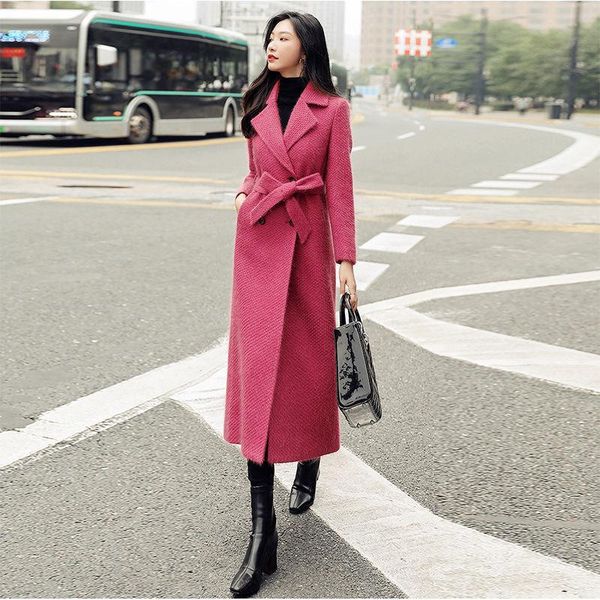 

women's wool & blends 2021 winter thickened mink like fur coat for middle and long woolen, Black