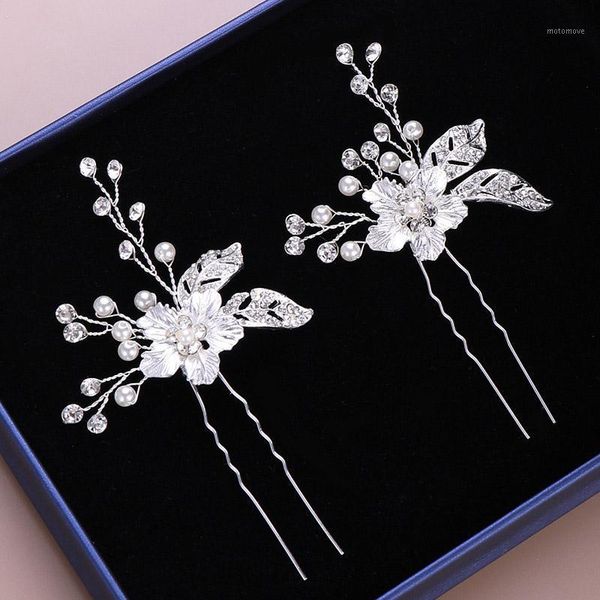 

forseven 2 pcs fashion gold/silver color rhinestone pearls hairpins hair clips headpieces bride noiva wedding hair jewelry1, Golden;silver