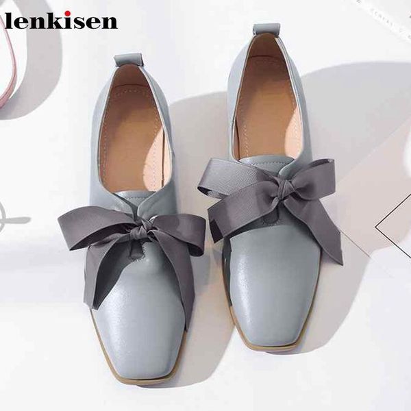 

lenkisen elegant sweet princess style riband bowtie genuine leather square toe med heels women fashion dating spring pumps l411, Black