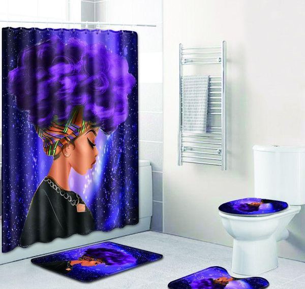 

mat toilet bathroom 4pcs/ set polyester shower curtain pattern bath rugs slip carpet non for woman flannel african fashion set jllyj