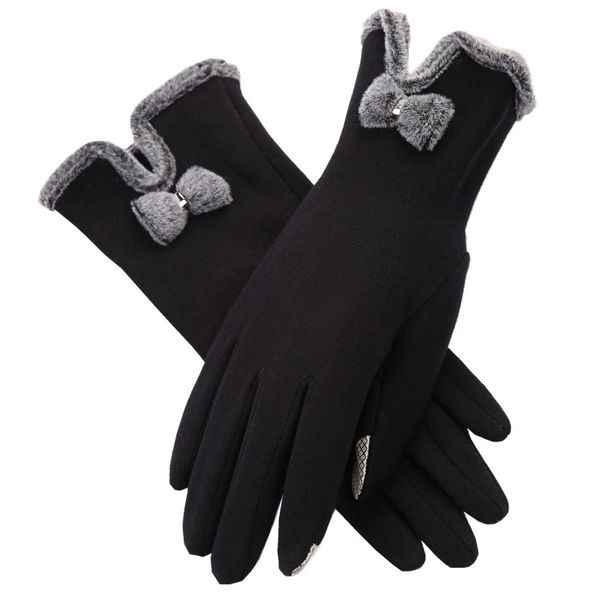 

brand new touch screen gloves women' autumn winter bow velvet warm mittens glove female cycling cute burrow outdoor gloves, Blue;gray