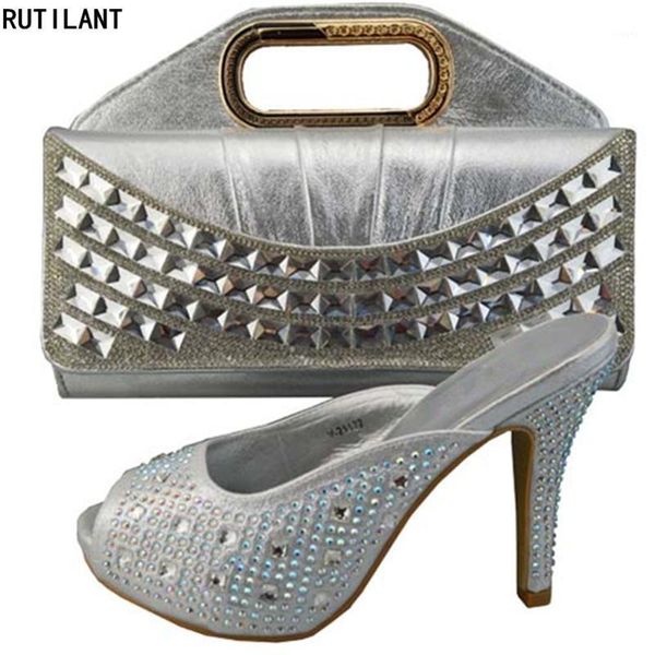 

new arrival italian ladies shoes and bags to match set decorated with rhinestone nigerian shoes and matching bags party1, Black