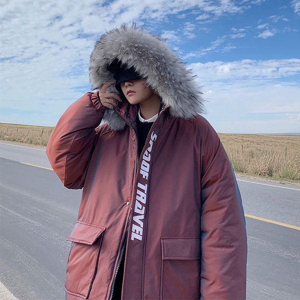 

2021 new korea parkas windbreaker fleece thick warm fur coats hooded overcoats men's winter clothing 129a, Black