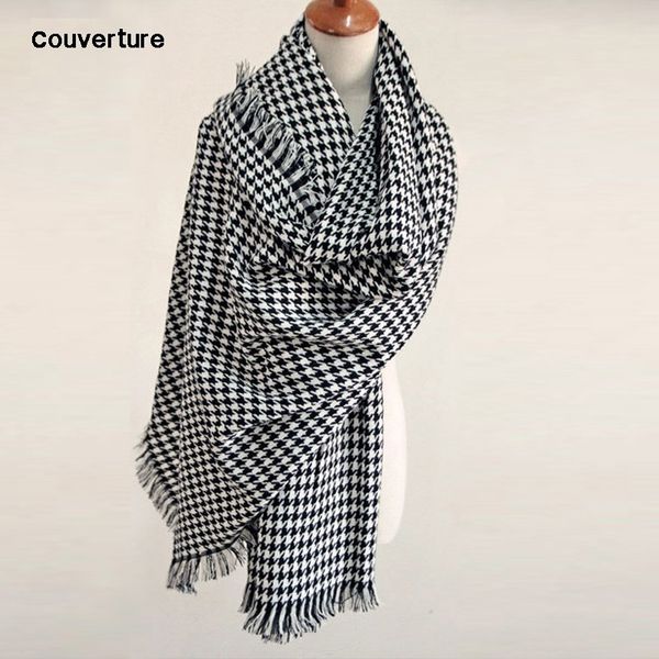 

brand blanket scarf for women plaid black and white houndstooth cashmere warm thick long pashmina women shawls and scarves y200104, Blue;gray