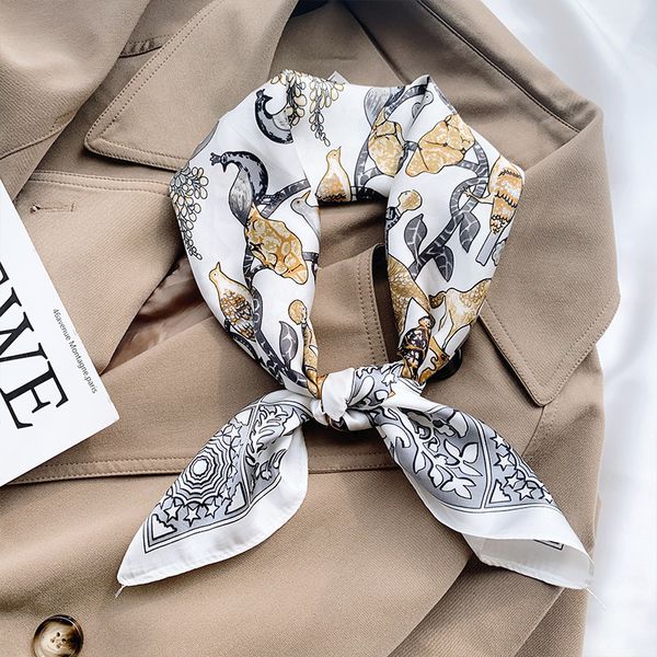 

20 autumn new 70cm imitation silk ins brand scarves decoration bag scarves, women's small square scarves klwe, Black;purple