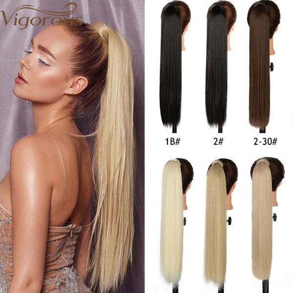 

vigorous long straight wrap around clip in ponytail hair extension heat resistant synthetic wavy ponytail f bbyvlr, Black;brown