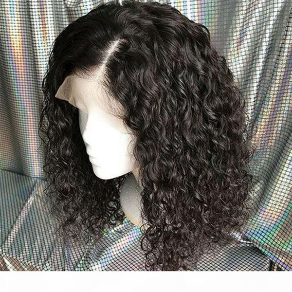 

hd full lace wig human hair curly 13x4 frontal real brazilian short bob human hair lace wigs transparent pre plucked with baby hair, Black;brown