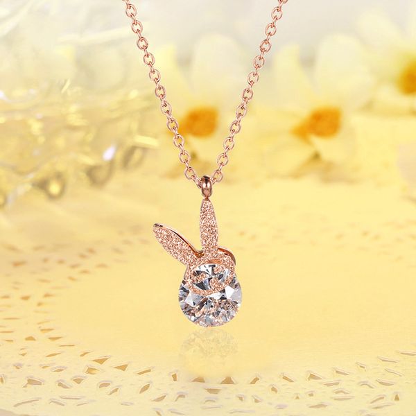 

новая корейская версия 18k розовое золотое ожерелье, уши кролика, алмазное подвеска, цепочка титановой стали ключицы, Silver