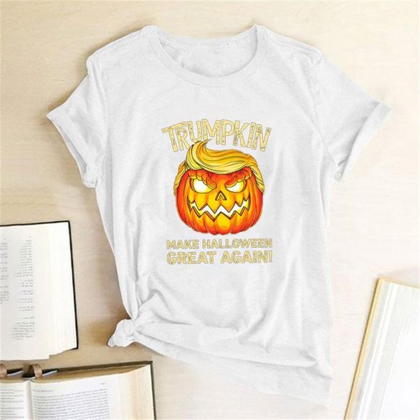 

trumpkin make hallween great again printed t-shirts women summer 2021 woman tshirts fashion graphic tee round neck harajuku, White
