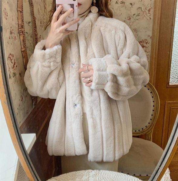 

women's fur & faux autumn and winter long stand collar pit strip imitation thickened coat, Black