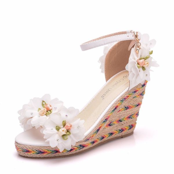 

new summer woman open wedding high heels flowers decoration floral sweet sandals big b0024 shoes xi4w, Black