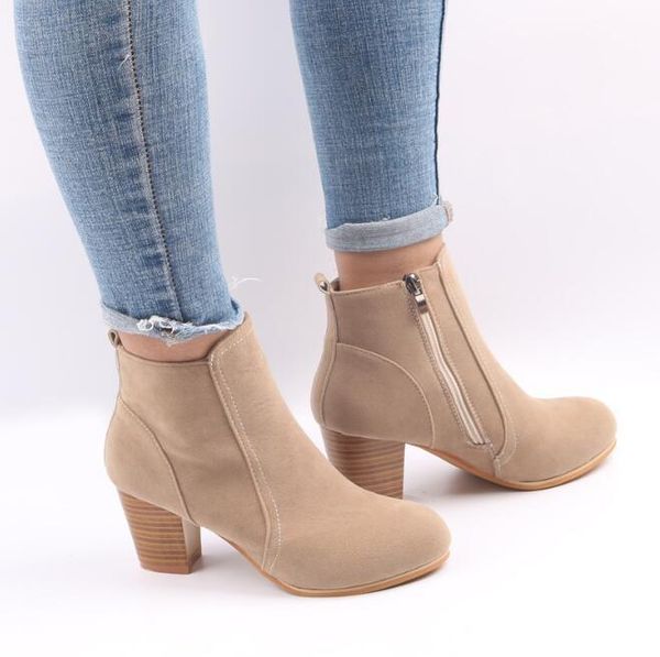 

boots autumn winter women solid european ladies shoes suede leather ankle with thick scrub size 35-41, Black