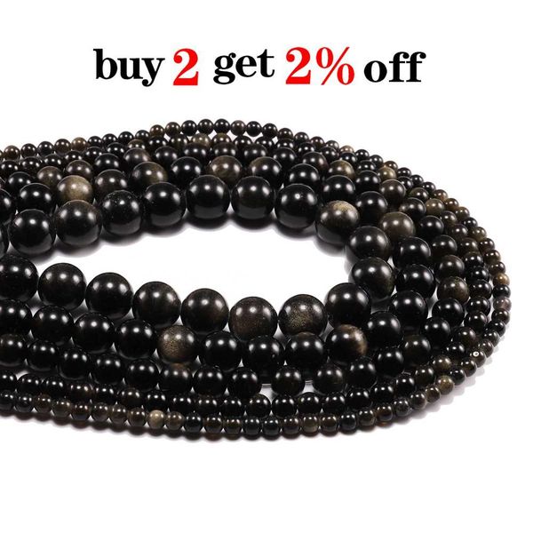 

1strand lot 4 6 8 10 12 mm natural gold obsidian stone beads round loose spacer bead for jewelry making findings diy bracelet h bbyvtb