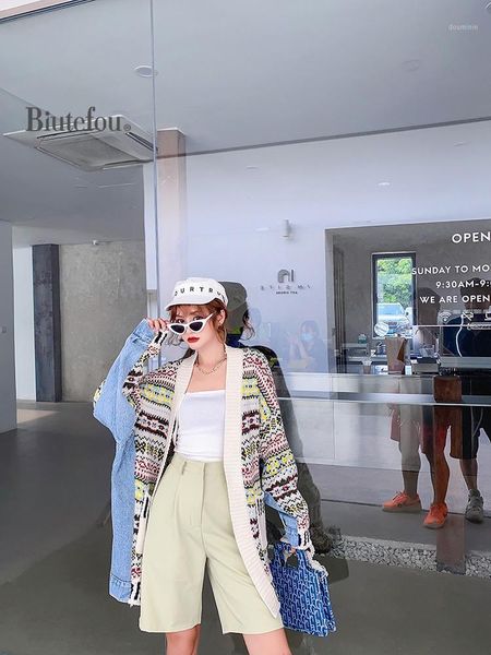 

2020 autumn women long denim knitted cardigan sweaters1, White