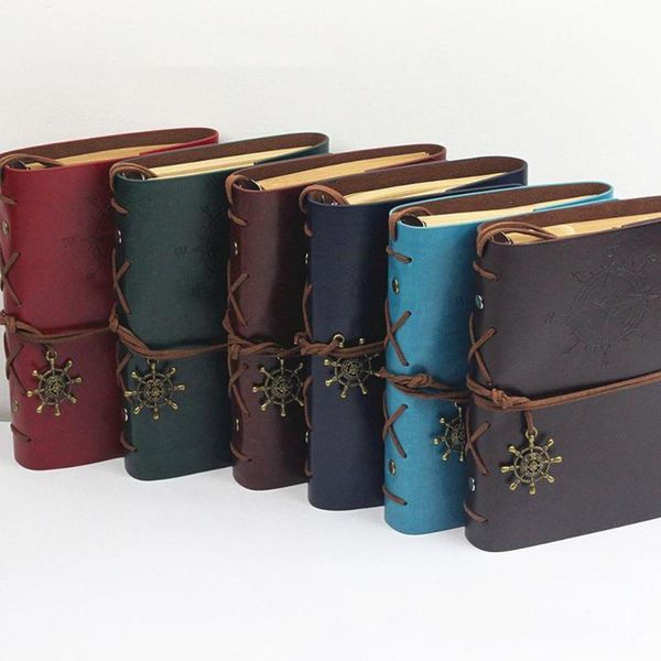 

notebook retro spiral notebook diary notepad vintage pirate anchors pu leather note book for traveler journal r60, Purple;pink