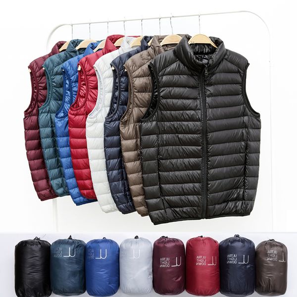 

inverno dos homens ultraleve sem mangas puffer jaqueta moda gola prova de vento pato para baixo colete, Black